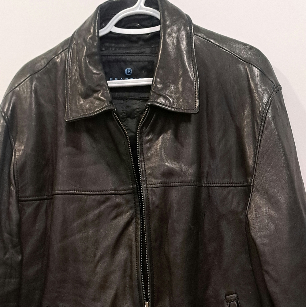 Kenneth Cole Reaction Men's Black Leather Jacket - Imner Shell Can Bw Removed.